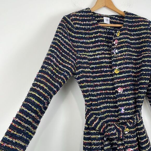 CAbi Coat Headline Topper Belted Women’s 10 Multi-Stripe Lined Thigh Length - Picture 5 of 11